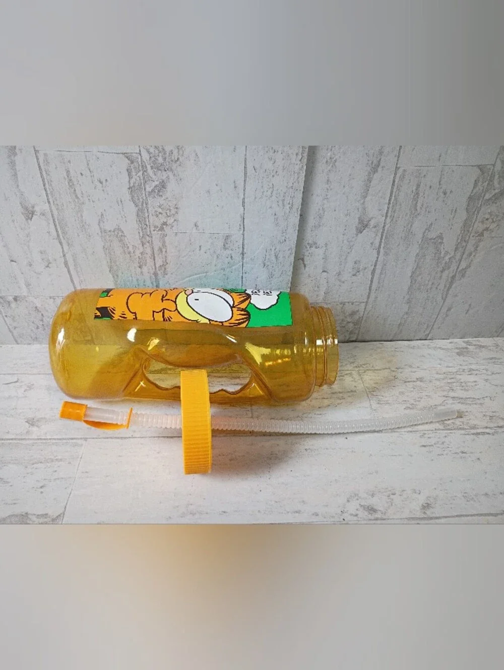 Vintage Garfield Water Bottle Think Big Drink Big Straw KMART Exclusive